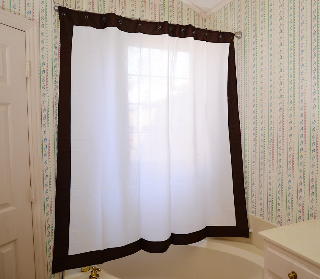 Black color border hemstitch shower curtain