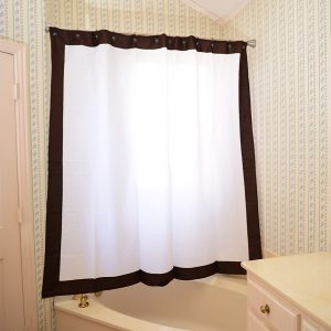 Shower Curtain. White with BrownTrimmed