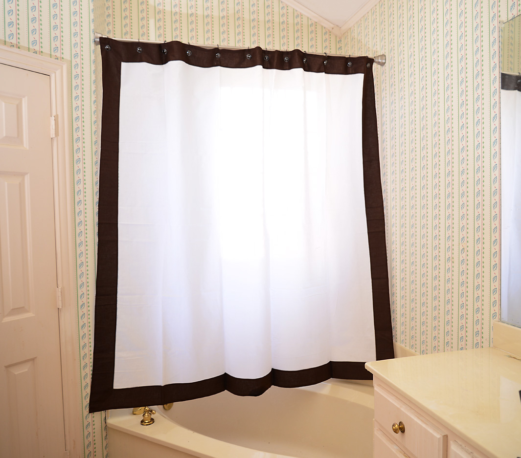 Brown Border Hemstitch Shower Curtains