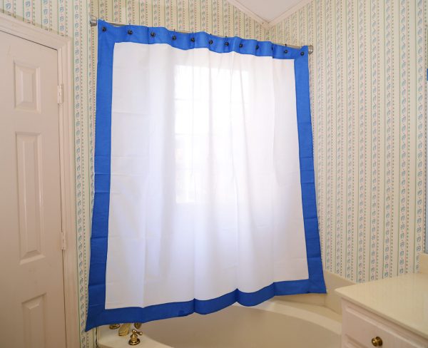 French Blue Border Hemstitch Shower Curtain